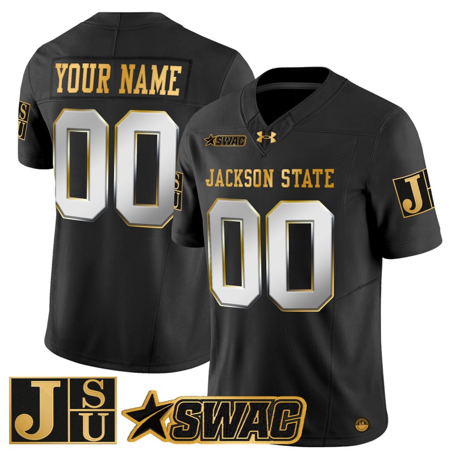 Men's Jackson State Tigers Custom Black Limited Gold 2025 Vapor F.U.S.E. Limited Stitched Jersey Men's Jackson State Tigers Custom Black Limited Gold 2025 Vapor F.U.S.E. Limited Stitched Jersey
