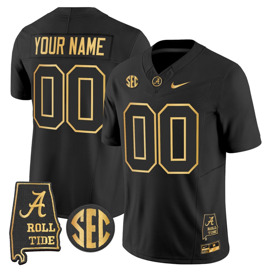 Men's Alabama Crimson Tide Custom 2025 Black Gold F.U.S.E. Vapor Limited Stitched Jersey - Alabama Map Men's Alabama Crimson Tide Custom 2025 Black Gold F.U.S.E. Vapor Limited Stitched Jersey - Alabama Map