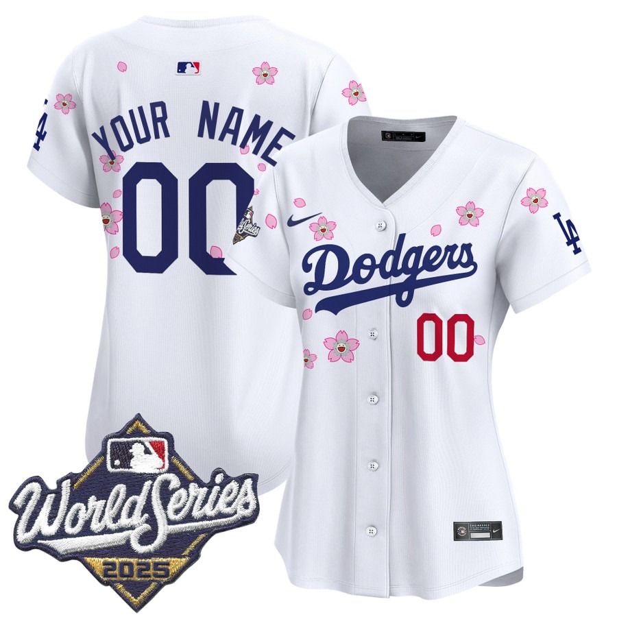 Women's Dodgers Custom 2025 World Series x Tokyo Series Limited Stitched Jersey - White Women's Dodgers Custom 2025 World Series x Tokyo Series Limited Stitched Jersey - White