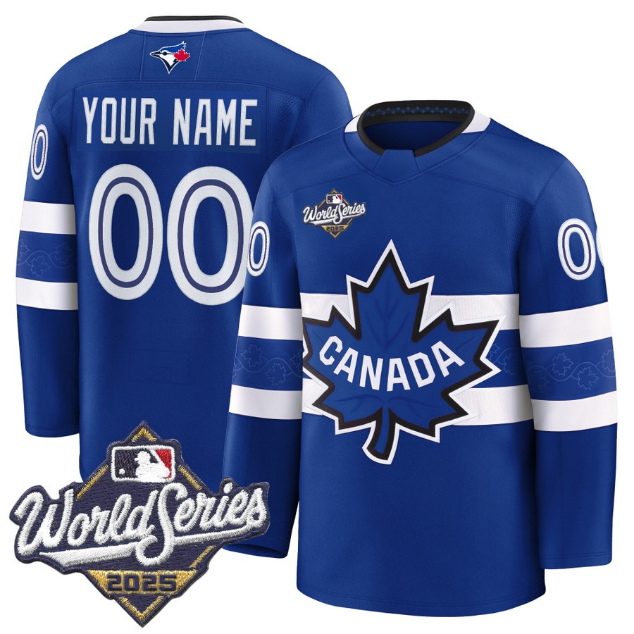 Men's Toronto Blue Jays Custom 2025 World Series Premium Stitched Canada  Hockey Style Jersey - Roayl Men's Toronto Blue Jays Custom 2025 World Series Premium Stitched Canada  Hockey Style Jersey - Roayl