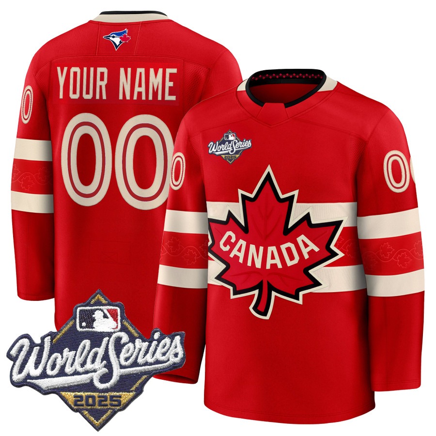 Men's Toronto Blue Jays Custom 2025 World Series Premium Stitched Canada  Hockey Style Jersey - Red Men's Toronto Blue Jays Custom 2025 World Series Premium Stitched Canada  Hockey Style Jersey - Red
