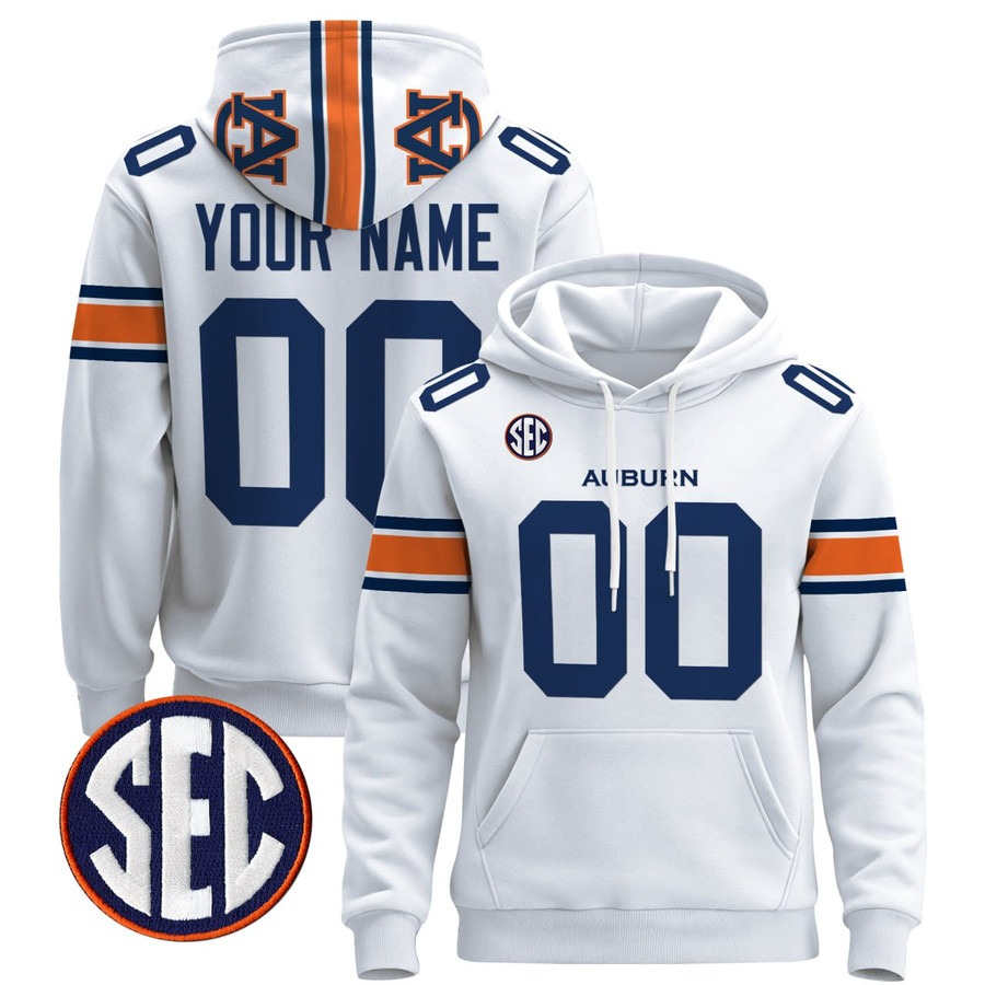 Men's Auburn Tigers Custom White Stitched  Pullover Hoodie