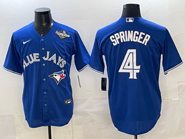 Men's Toronto Blue Jays #4 George Springer Royal 2025 World Series Limited Stitched Baseball Jersey Men's Toronto Blue Jays #4 George Springer Royal 2025 World Series Limited Stitched Baseball Jersey