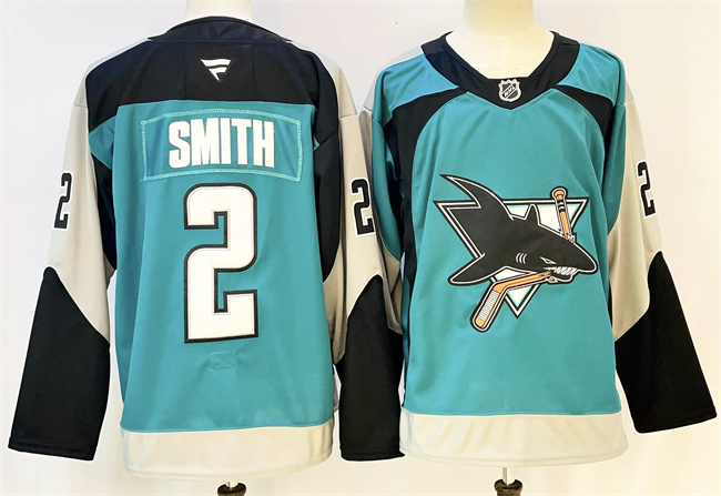 Men's San Jose Sharks #2 Will Smith Teal 2025 Alternate Stitched Hockey Jersey Men's San Jose Sharks #2 Will Smith Teal 2025 Alternate Stitched Hockey Jersey