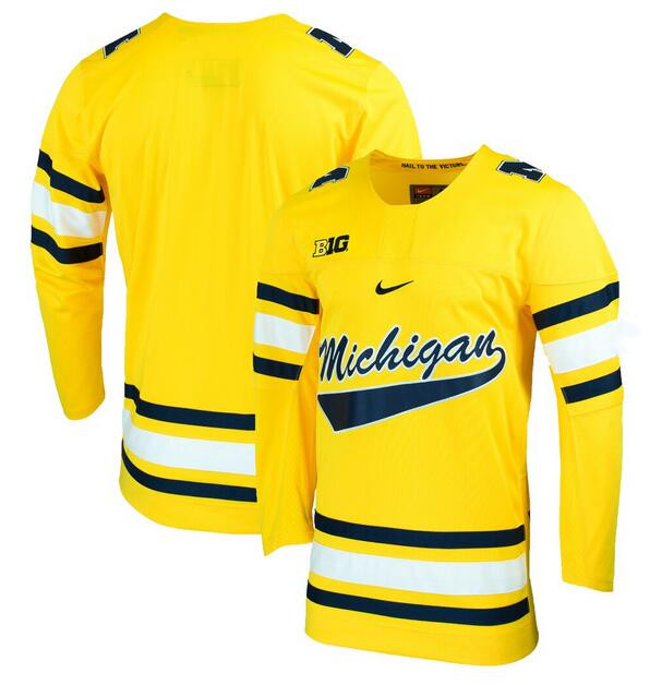 Men's Michigan Wolverines Custom Gold Stitched Hockey Jersey Men's Michigan Wolverines Custom Gold Stitched Hockey Jersey