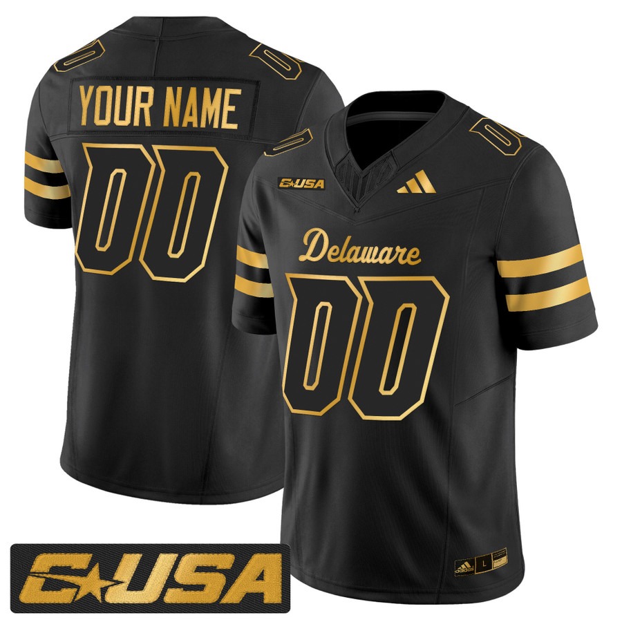 Men's Delaware Blue Hens Custom Black Gold 2025 Vapor F.U.S.E. Limited Stitched Football Jersey
