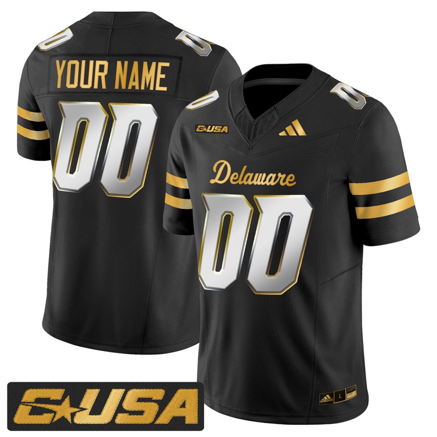Men's Delaware Blue Hens Custom Black Limited Gold 2025 Vapor F.U.S.E. Limited Stitched Football Jersey
