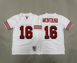 Youth San Francisco 49ers #16 Joe Montana White 1989 Throwback Stitched Jerseys
