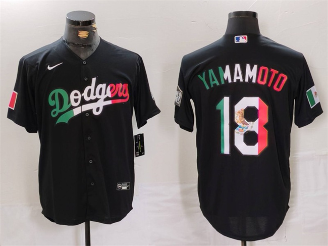 Youth Los Angeles Dodgers #18 Yoshinobu Yamamoto Black Mexico Cool Base Stitched Baseball Jersey