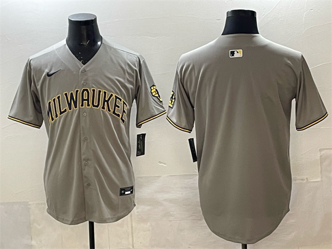 Men's Milwaukee Brewers Blank Grey Home Limited Stitched Jersey Men's Milwaukee Brewers Blank Grey Home Limited Stitched Jersey