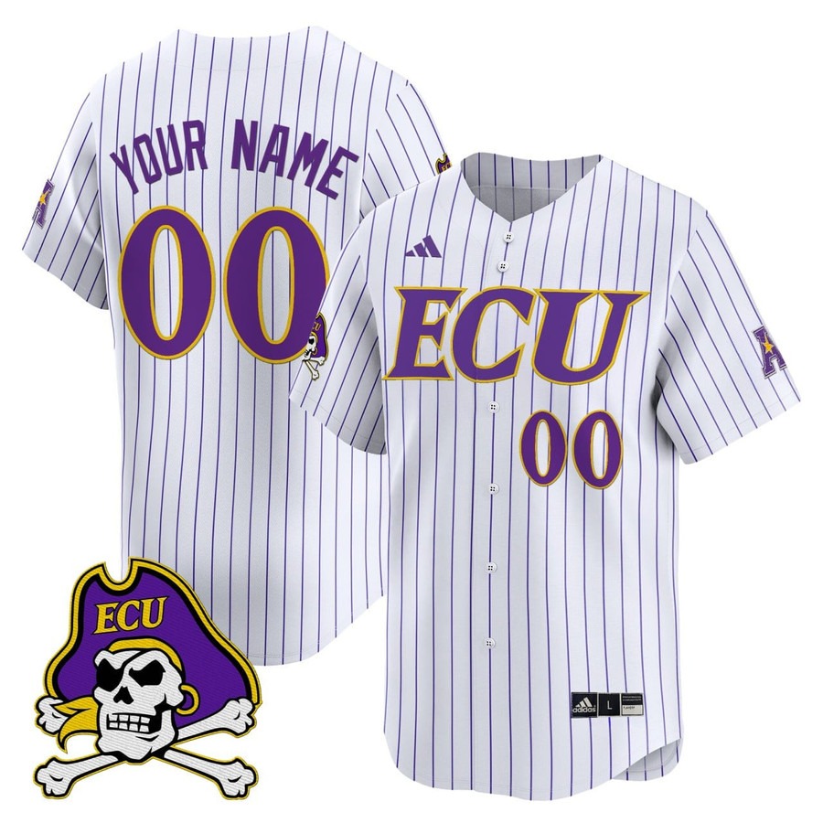 Men's East Carolina University Pirates Baseball Custom White Pinstripe Stitched Jersey Men's East Carolina University Pirates Baseball Custom White Pinstripe Stitched Jersey