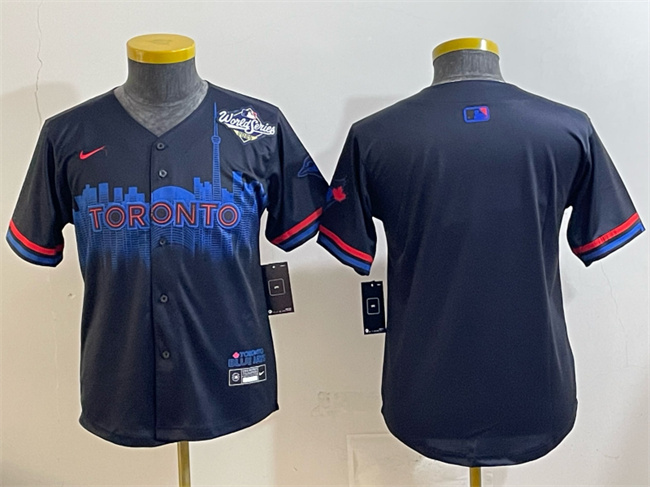 Youth Toronto Blue Jays Blank Navy 2025 World Series City Connect Limited Stitched Baseball Jersey Youth Toronto Blue Jays Blank Navy 2025 World Series City Connect Limited Stitched Baseball Jersey