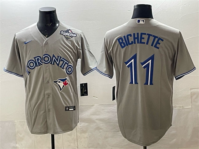 Men's Toronto Blue Jays #11 Bo Bichette Grey 2025 World Series Home Cool Base Stitched Baseball Jersey