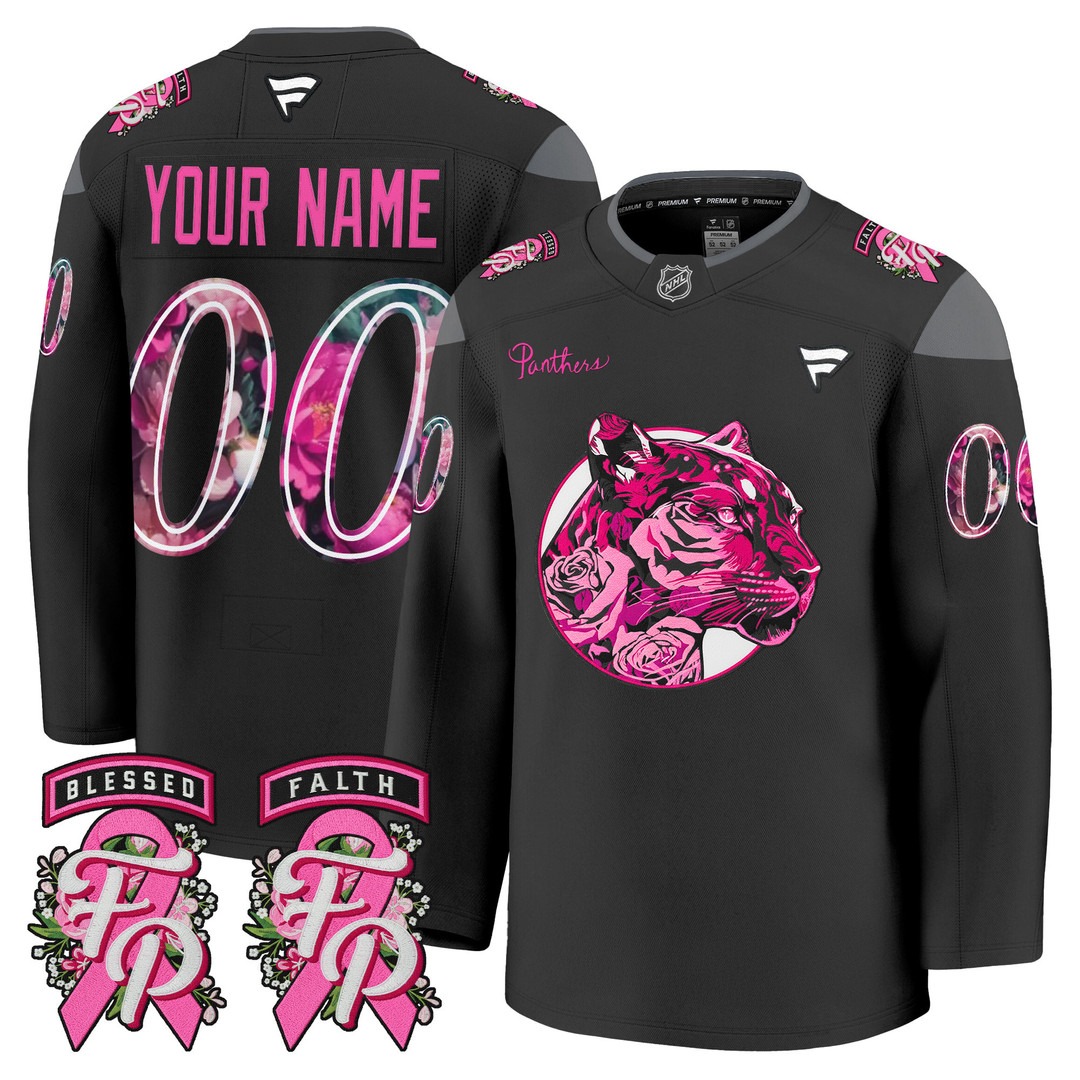 Men's Florida Panthers Custom Black 'Pink in the Rink' 2025 Premium Stitched Hockey Jersey Men's Florida Panthers Custom Black 'Pink in the Rink' 2025 Premium Stitched Hockey Jersey