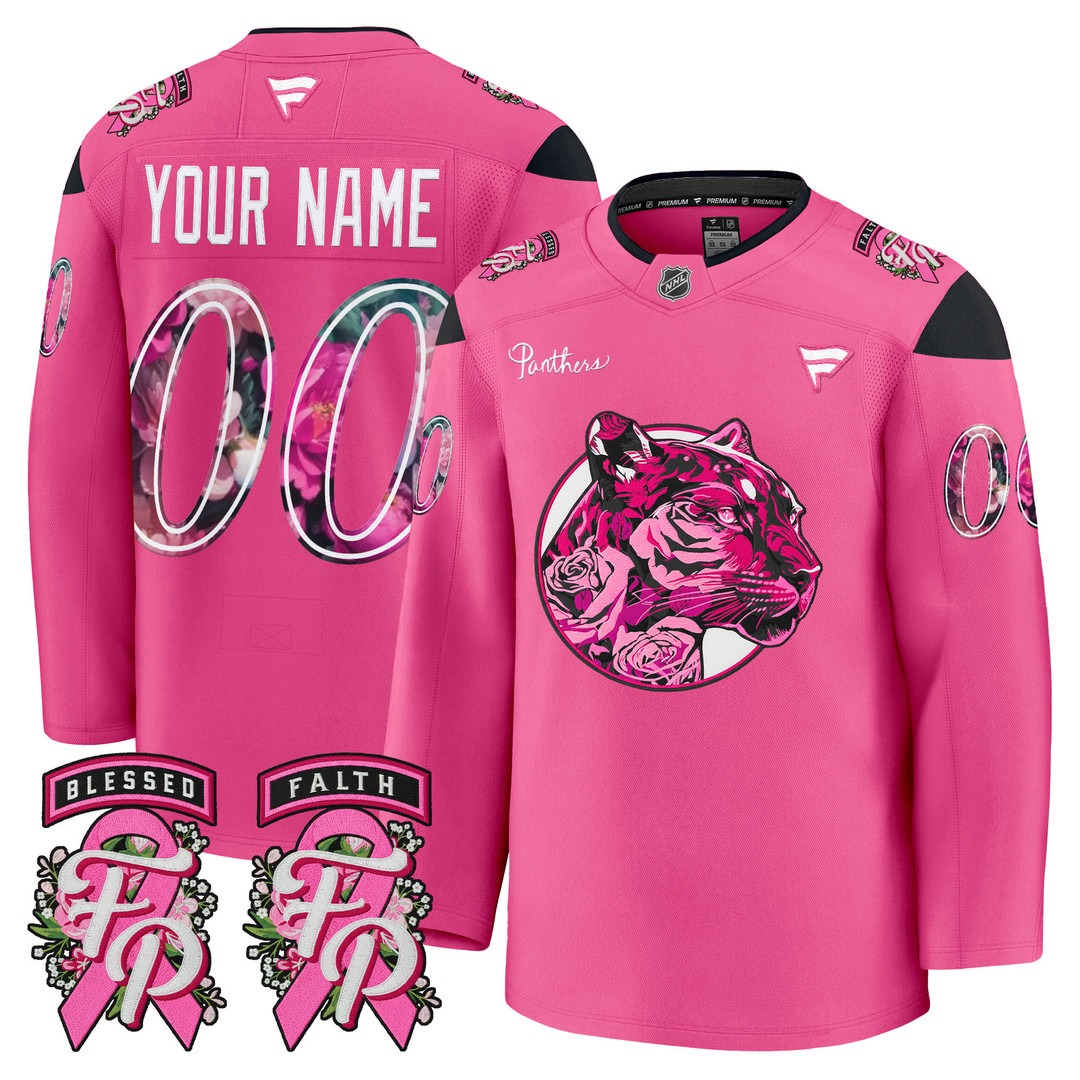 Men's Florida Panthers Custom Pink 'Pink in the Rink' 2025 Premium Stitched Hockey Jersey Men's Florida Panthers Custom Pink 'Pink in the Rink' 2025 Premium Stitched Hockey Jersey
