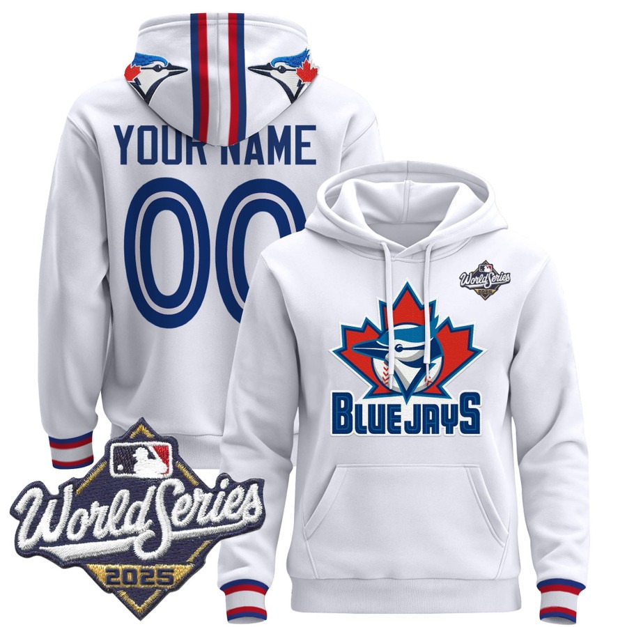 Men's Toronto Blue Jays Custom White 2025 World Series Premium Stitched Pullover Hoodie Men's Toronto Blue Jays Custom White 2025 World Series Premium Stitched Pullover Hoodie