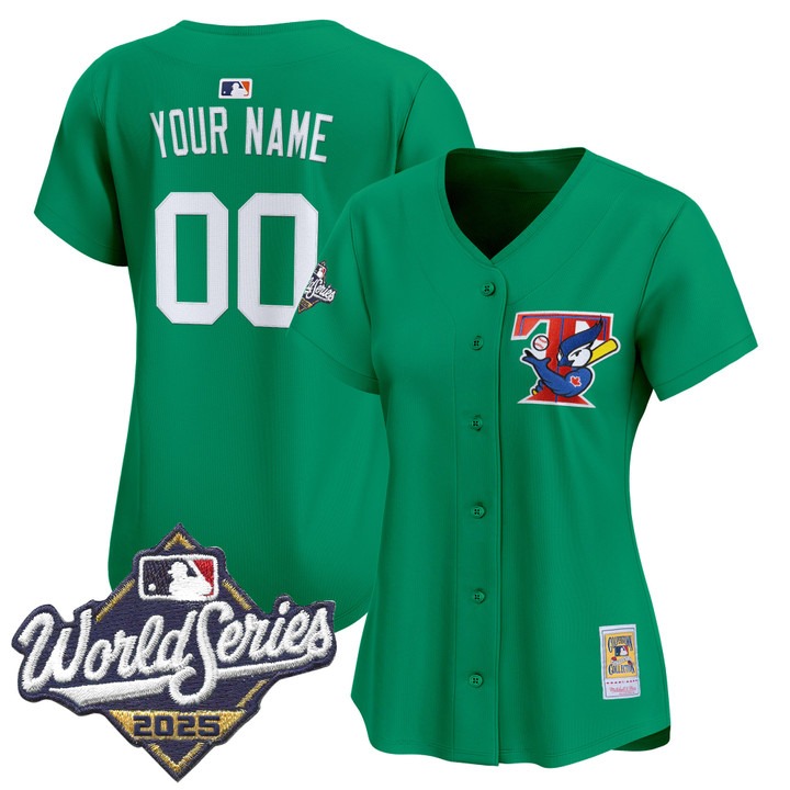 Women's Toronto Blue Jays Custom Throwback 2025 World Series Patch Limited Stitched Jersey Green