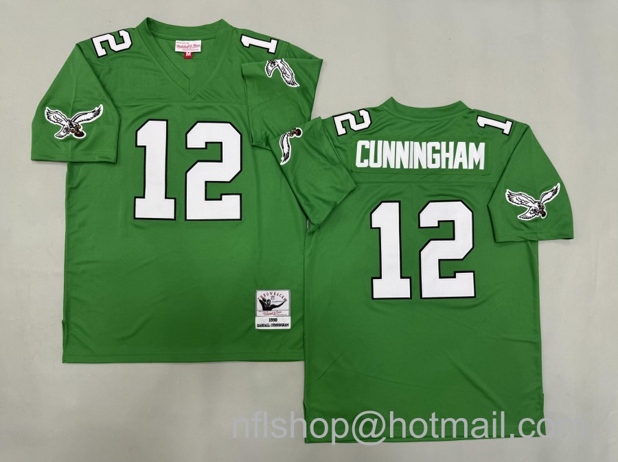 Men's Philadelphia Eagles #12 Randall Cunningham Kelly Green 1990 Mitchell & Ness Jersey