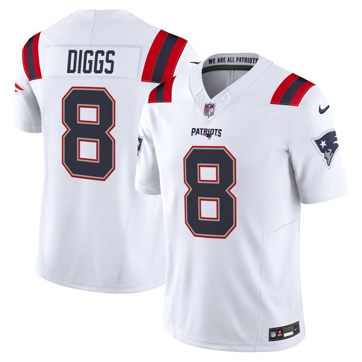 Men's New England Patriots #8 Stefon Diggs White F.U.S.E. 2025 Vapor Limited Stitched Jersey