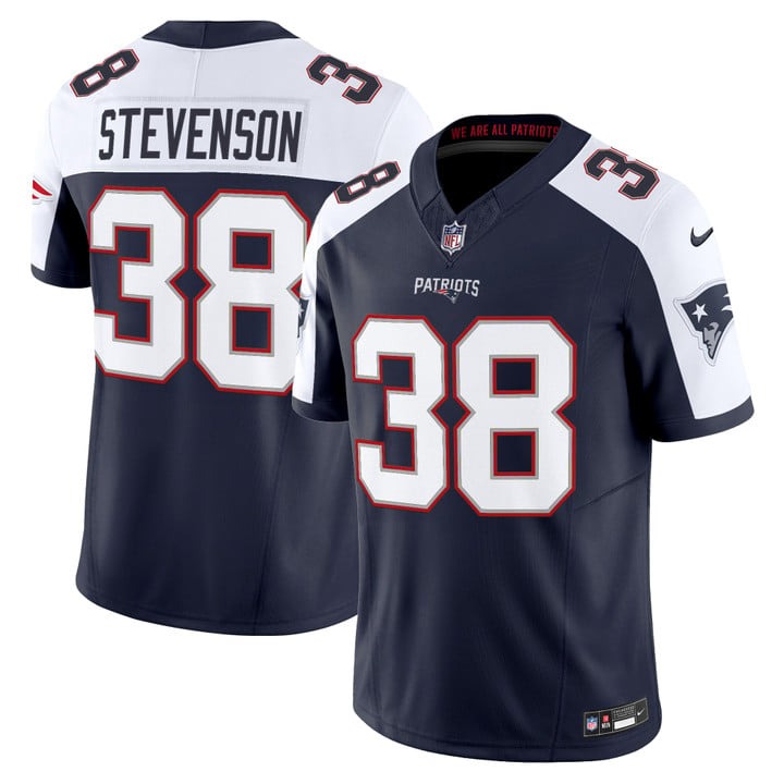Men's New England Patriots #38 Rhamondre Stevenson Navy White F.U.S.E. 2025 Vapor Limited Stitched Jersey