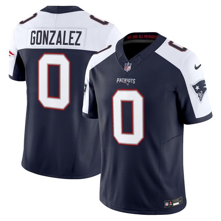 Men's New England Patriots #0 Christian Gonzalez Navy White F.U.S.E. 2025 Vapor Limited Stitched Jersey