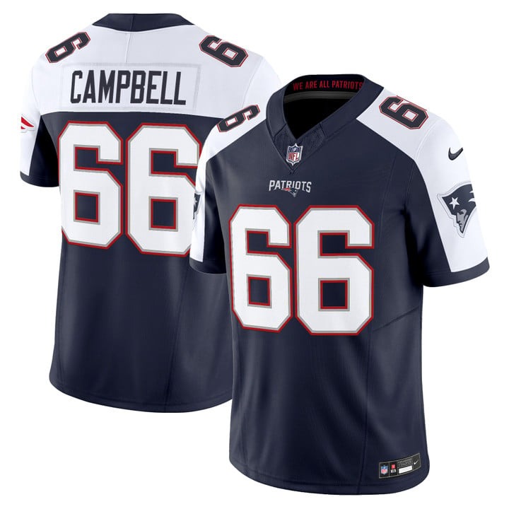 Men's New England Patriots #66 Will Campbell Navy White F.U.S.E. 2025 Vapor Limited Stitched Jersey