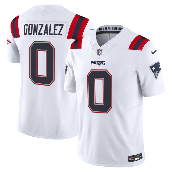 Men's New England Patriots #0 Christian Gonzalez White F.U.S.E. 2025 Vapor Limited Stitched Jersey