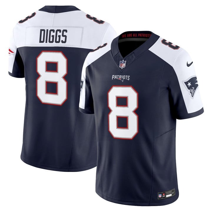 Men's New England Patriots #8 Stefon Diggs Navy White F.U.S.E. 2025 Vapor Limited Stitched Jersey