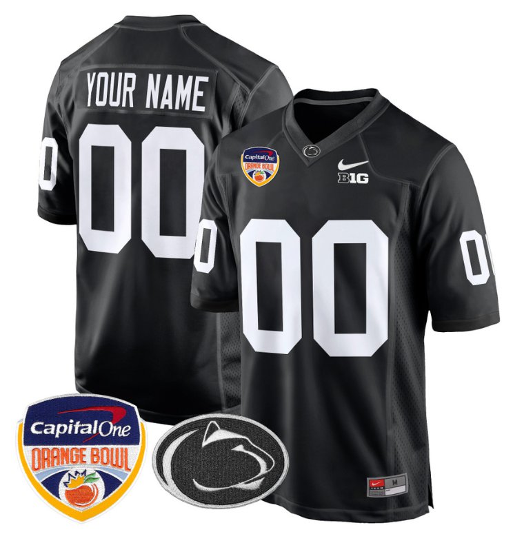 Men's Active Player Custom Penn State Jersey Name Number Orange Bowl Patch Football Black