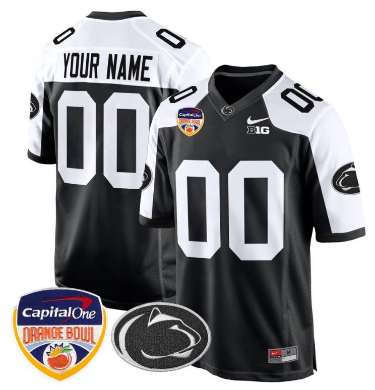 Men's Active Player Custom Penn State Jersey Name Number Orange Bowl Patch Football Black Alternate