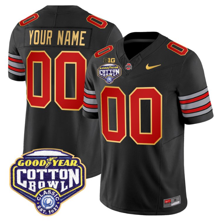 Men's Active Player Custom Ohio State Jersey 'Heritage Stripe' Cotton Bowl Patch Black