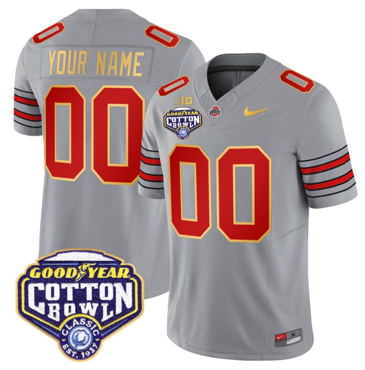 Men's Active Player Custom Ohio State Jersey 'Heritage Stripe' Cotton Bowl Patch Gray