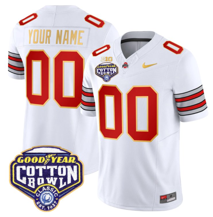 Men's Active Player Custom Ohio State Jersey 'Heritage Stripe' Cotton Bowl Patch White