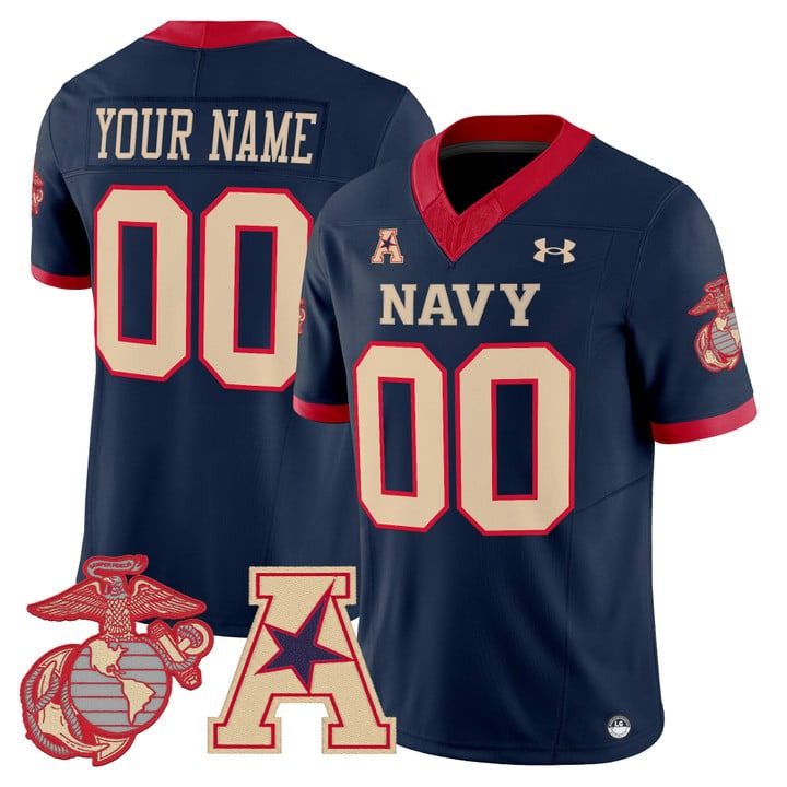 Men's Navy Midshipmen Custom Navy F.U.S.E. Vapor USMC Premier Stitched Football Jersey
