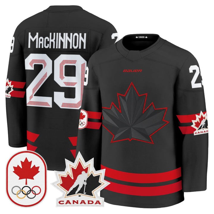 Men's BAUER x 2026 Olympic Canada #29 Nathan MacKinnon Black Premium Stitched Hockey Jersey