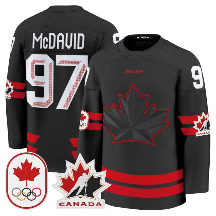 Men's BAUER x 2026 Olympic Canada #97 Connor McDavid Black Premium Stitched Hockey Jersey