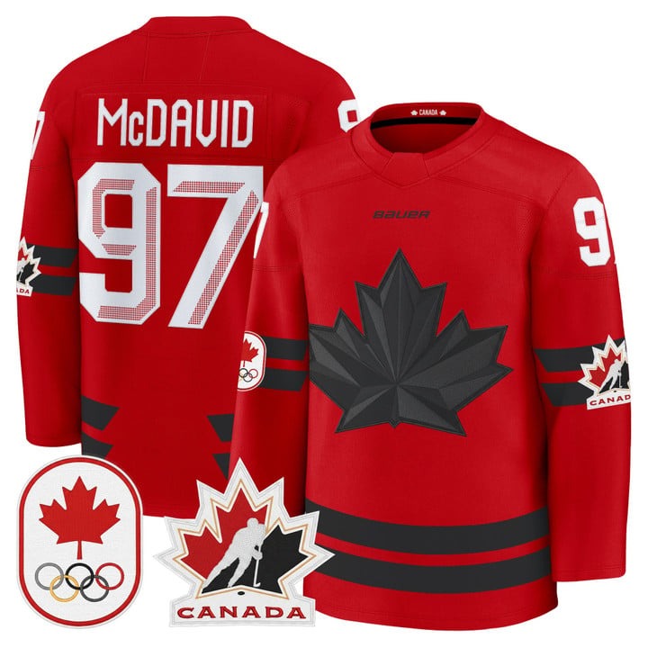 Men's BAUER x 2026 Olympic Canada #97 Connor McDavid Red Premium Stitched Hockey Jersey