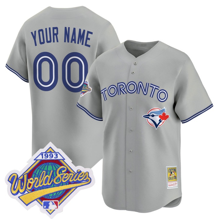 Men's Toronto Blue Jays Custom 1993 World Series Throwback Edition Stitched Jersey Gray