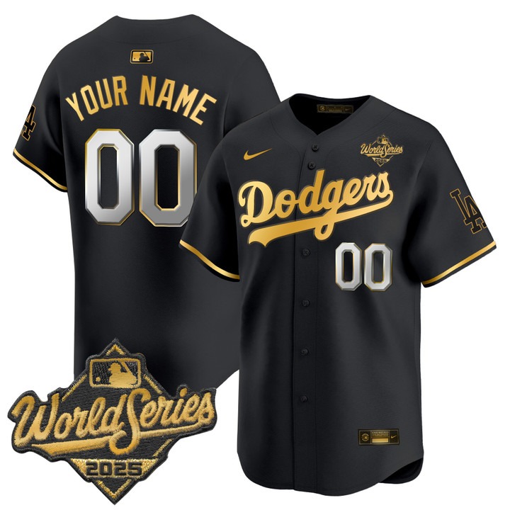 Men's Nike LA Dodgers Custom 2025 World Series Limited V2 Stitched Jersey Black Gold