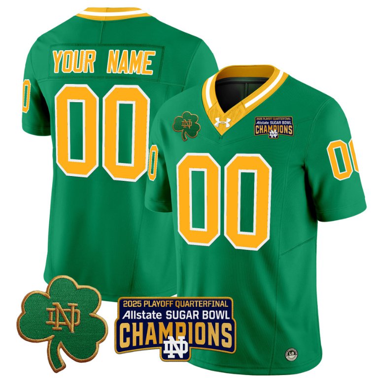 Men's Notre Dame ACTIVE PLAYER Custom 2025 Playoff Sugar Bowl Champions Throwback Stitched Jersey