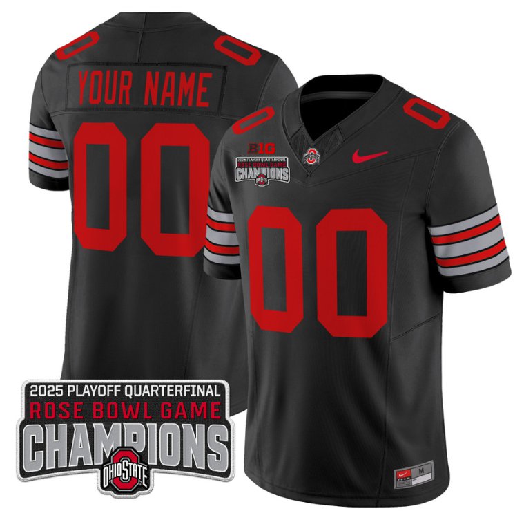 Men's Ohio State ACTIVE PLAYER Custom 'Heritage Stripe' 2025 Rose Bowl Champions Black Stitched Jersey