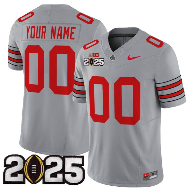 Men's Ohio State Buckeyes ACTIVE PLAYER Custom 'Heritage Stripe' 2025 CFP Final Gray Stitched Jersey