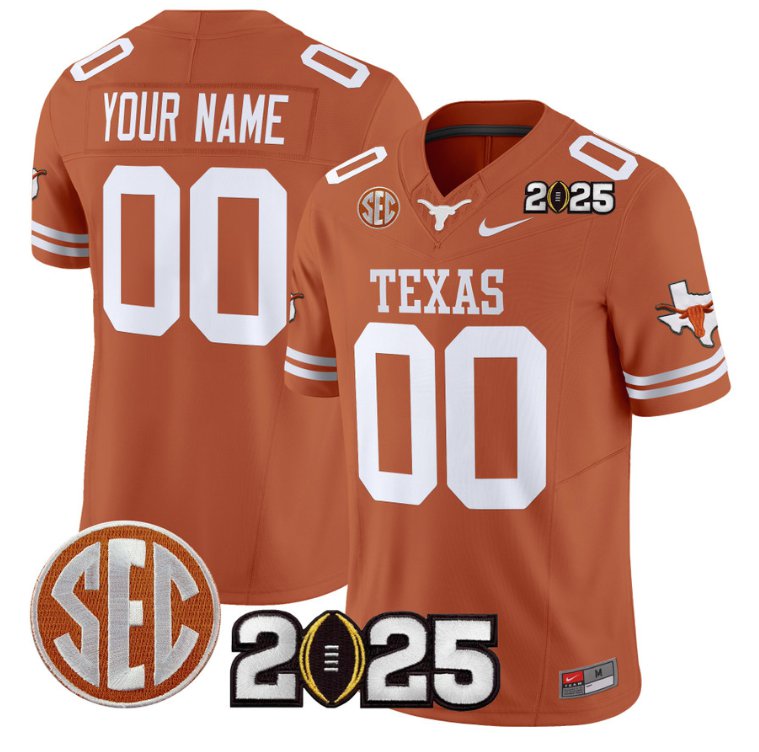 Men's Texas Longhorns ACTIVE PLAYER Custom 2025 CFP Final Patch Stitched Texas Orange Jersey