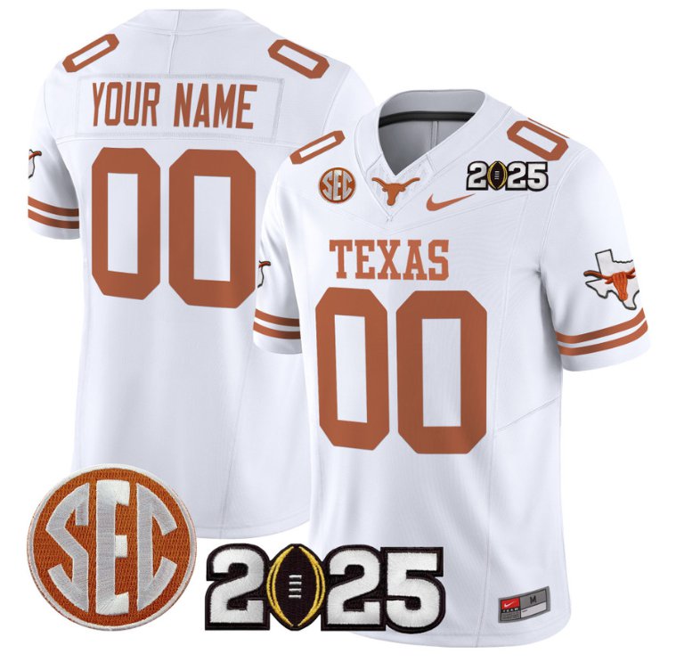 Men's Texas Longhorns ACTIVE PLAYER Custom 2025 CFP Final Patch Stitched White Jersey