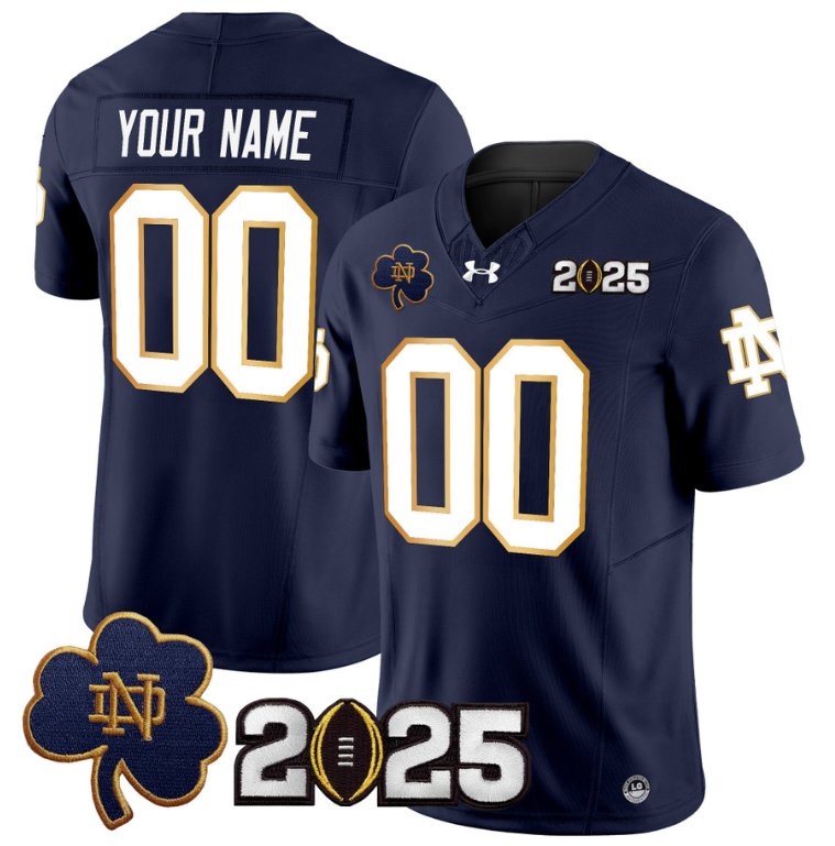 Men's Notre Dame ACTIVE PLAYER Custom 2025 CFP Final Patch Stitched Navy Jersey