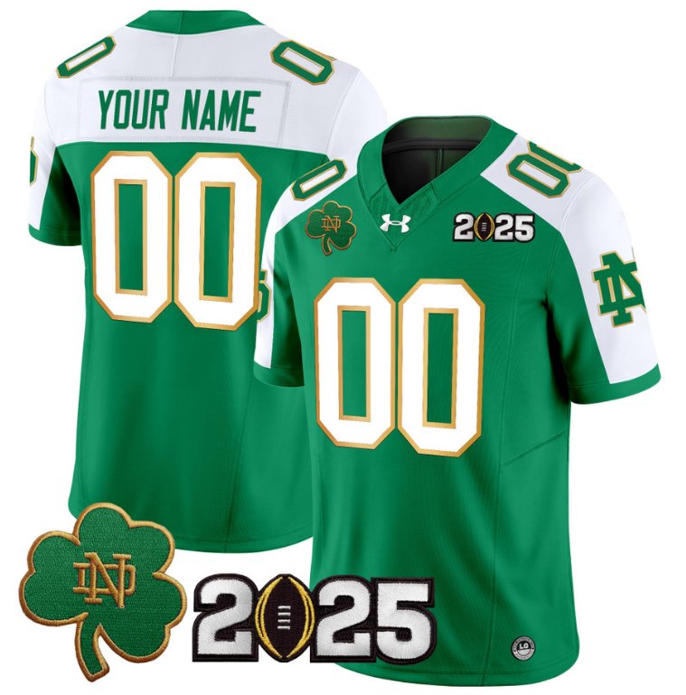 Men's Notre Dame ACTIVE PLAYER Custom 2025 CFP Final Patch Stitched Green Alternate Jersey