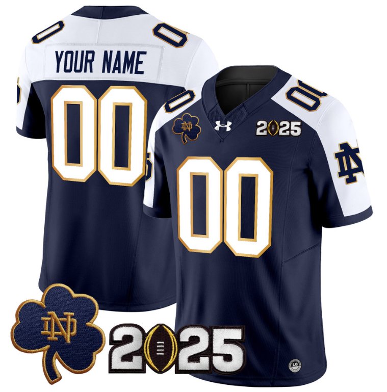 Men's Notre Dame ACTIVE PLAYER Custom 2025 CFP Final Patch Stitched Navy Alternate Jersey