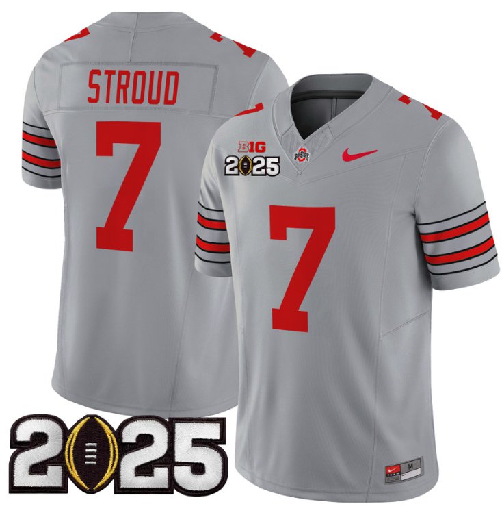 Men's Ohio State Buckeyes #7 CJ Stroud Gray F.U.S.E. 'Heritage Stripe' 2025 CFP Final Patch Limited Stitched Jersey