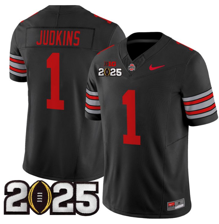 Men's Ohio State Buckeyes #1 Quinshon Judkins F.U.S.E. 'Heritage Stripe' 2025 CFP Final Black Vapor Limited Stitched Jersey