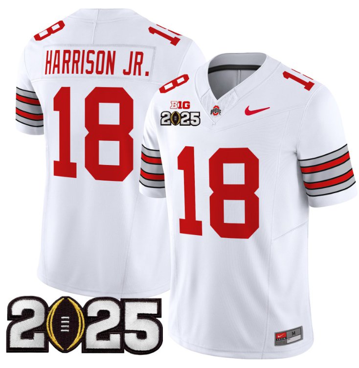 Men's Ohio State Buckeyes #18 Marvin Harrison Jr F.U.S.E. 'Heritage Stripe' 2025 CFP Final White Vapor Limited Stitched Jersey